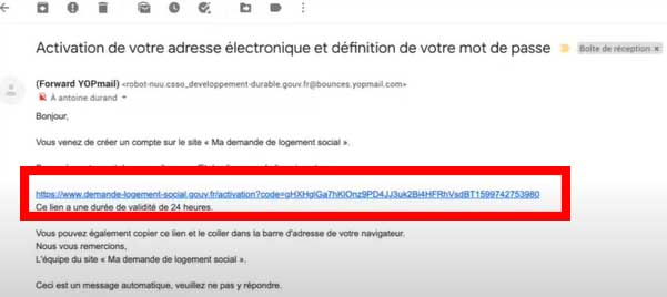 Cliquez sur le lien de l'e mail pour finaliser la création de votre compte personnel creer compte demande logement social