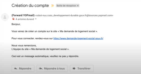 Un dernier e mail vous confirmera la création de votre compte personnel creation du compte demande logement social