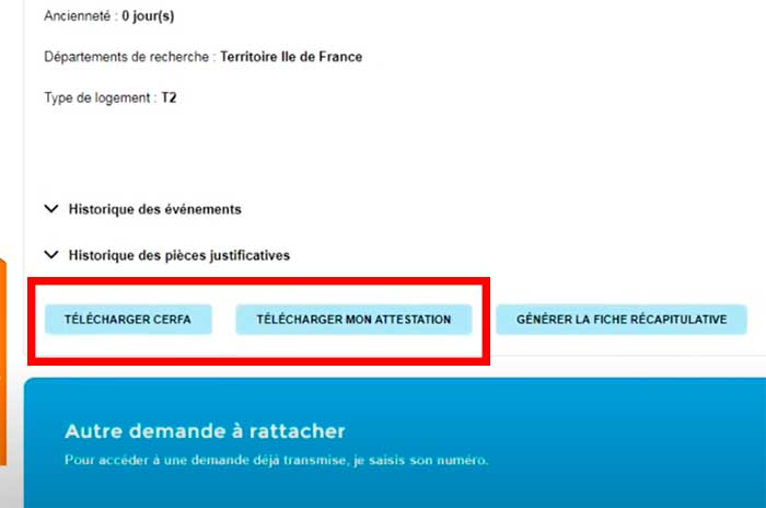 Vous pouvez également télécharger les documents qui justifient le dépôt de votre demande, notamment le CERFA et l'attestation d'enregistrement demande logement social