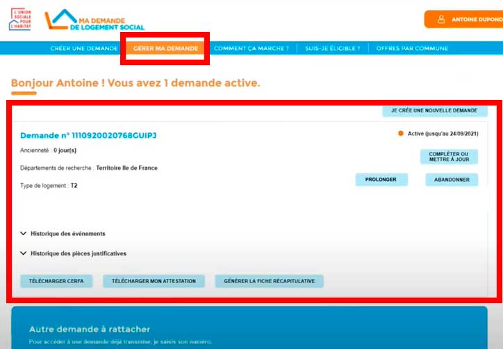 consulter des informations et les documents associés à la demande logement social