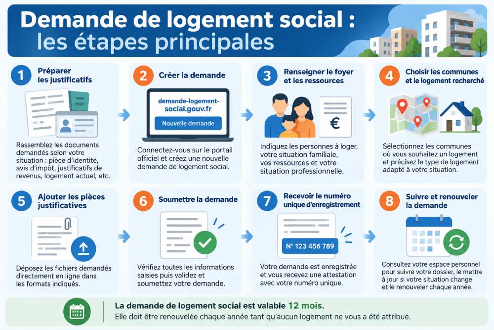 Infographie sur les principales étapes d’une demande de logement social