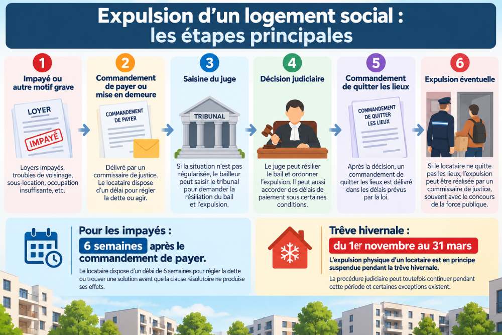 Infographie sur les principales étapes d’une expulsion d’un logement social