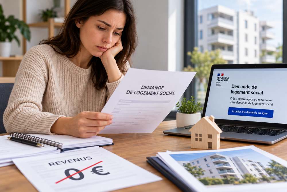 Personne préparant une demande de logement social sans revenu